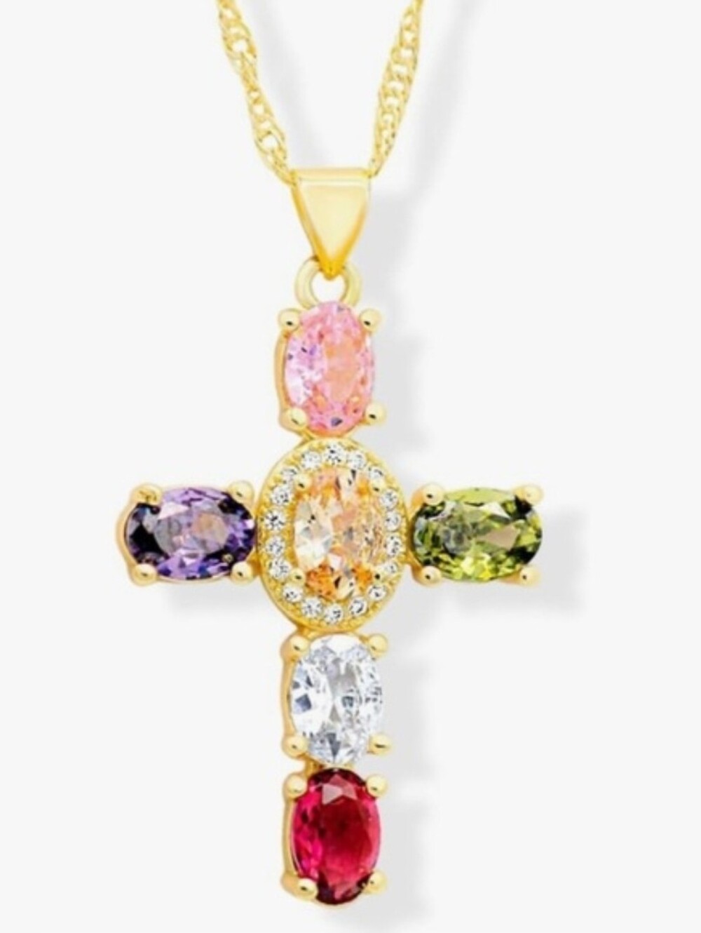 ✨️▪️Gemelli▪️ Dainty Cross Necklace with Multicolor Cubic Zirconia